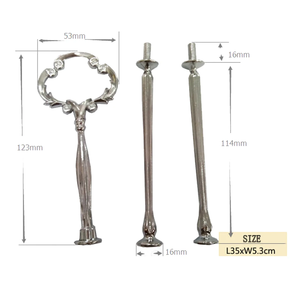 Sliver Circle Design 3-tier Cake Stand Fittings Rods Handles