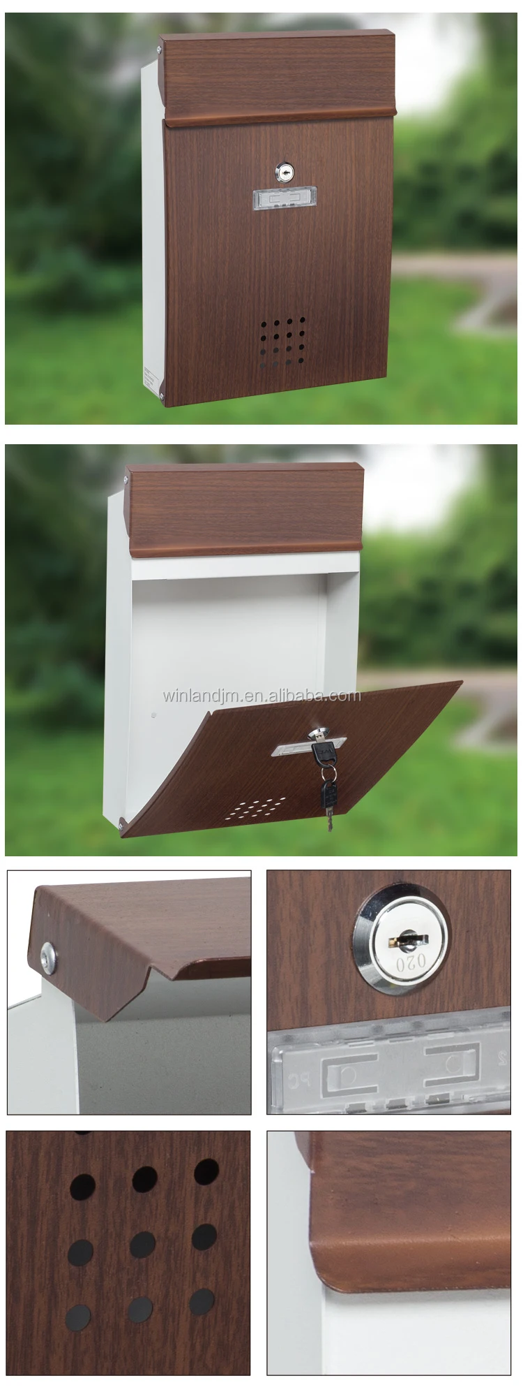 Modern Outdoor Apartment Decorated With Durable Galvanized Sheets With Wood Grain Effect Mailboxes