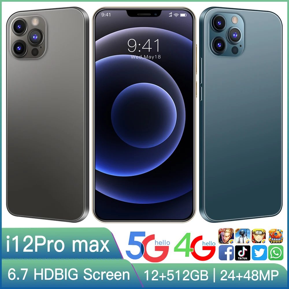 Смартфон 6 7 дюйма 12 Гб + 512 ГБ Android 10 ядер 5g Let Phone 3 камера Mtk6889 распознавание лица разблокированный мобильный