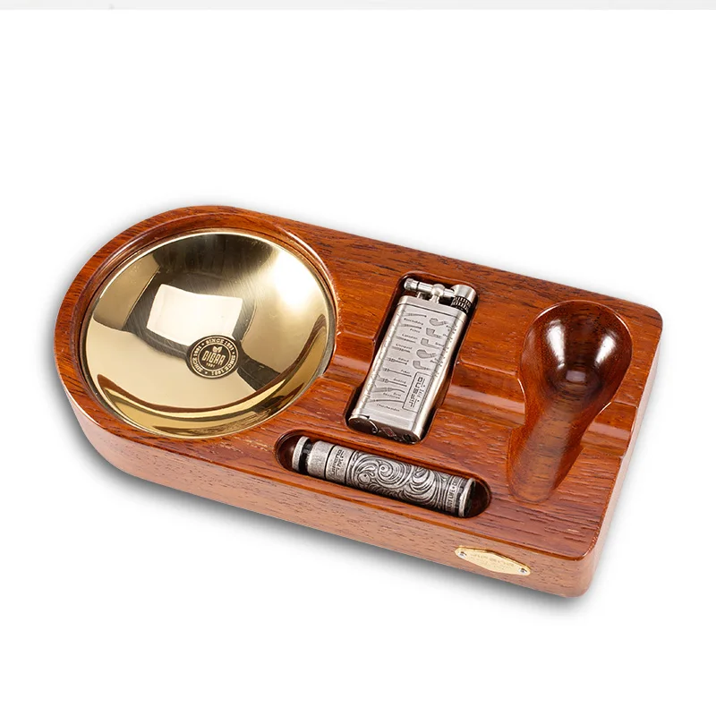 JIFENG JF-TZ-9  classic luxury wood brass tobacco pipe accessories set ashtray, pipe holder with lighter and tamper tools
