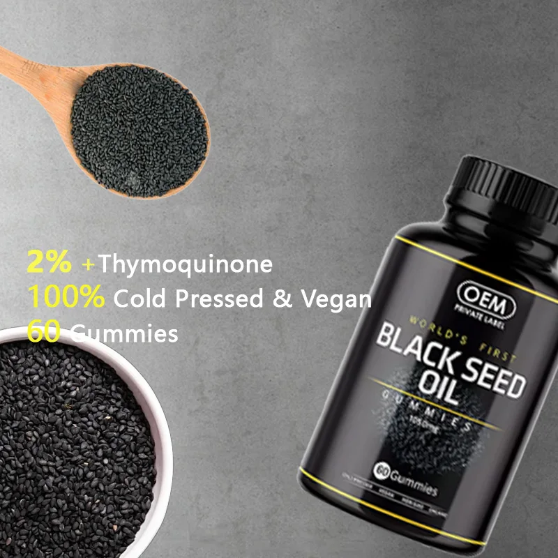Manufacturer Custom Label Herbal Supplements Immune Support Joints Digestion Hair and Skin Black Seed Oil Gummies