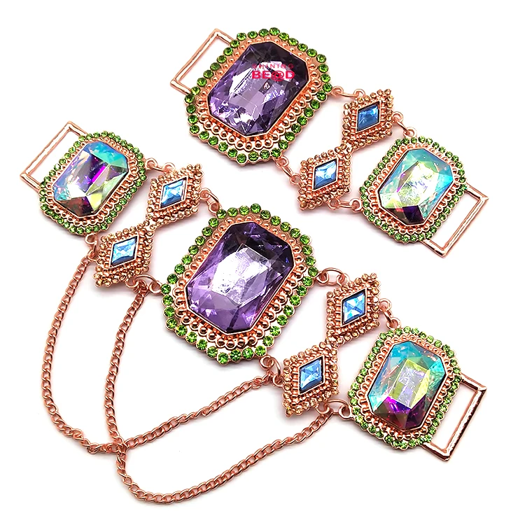 Wholesale Charm Purple Large Glass Bikini Hardware Alloy Crystal Rhinestone Connector Buckle For Women Sexy Swimsuit Accessories