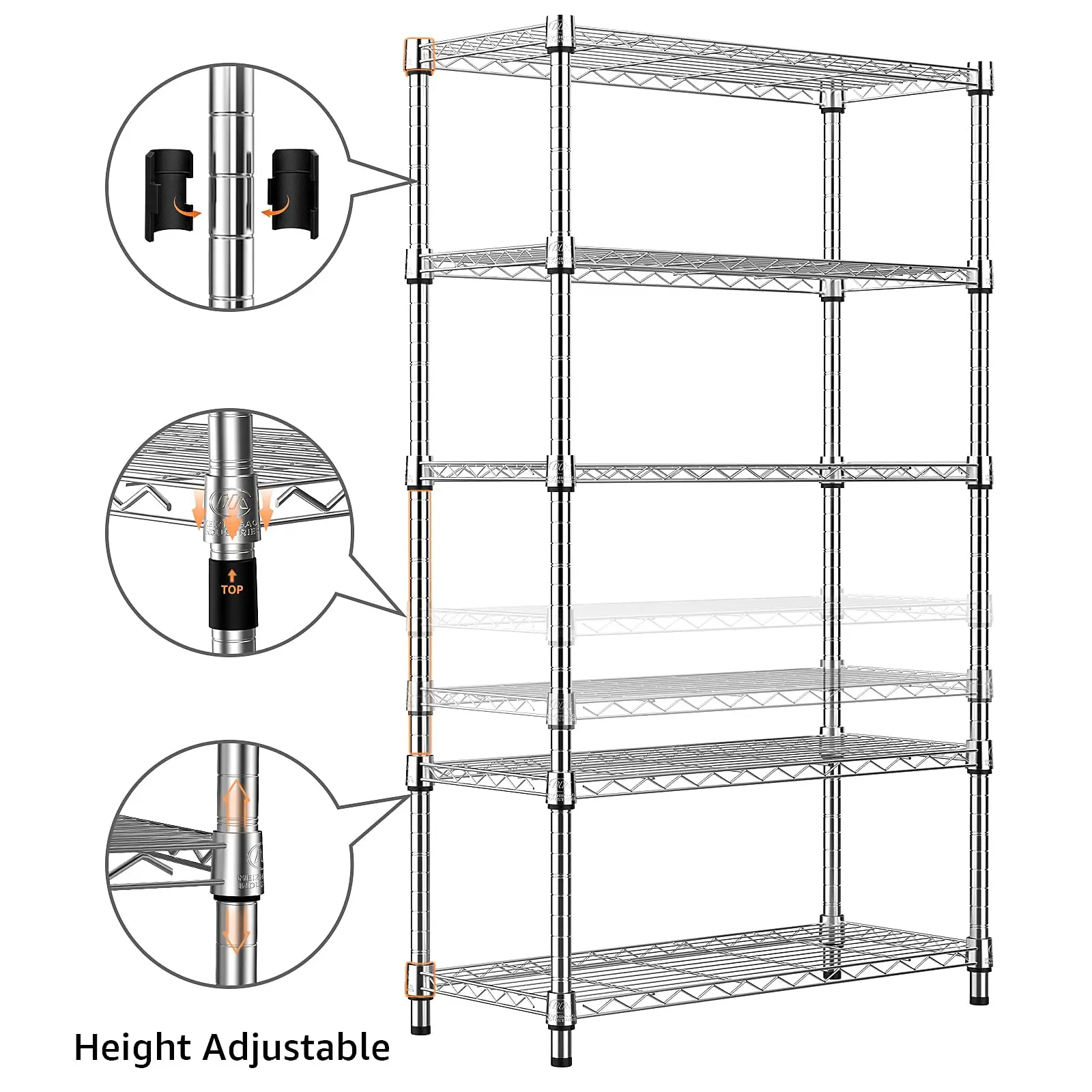 Made of high quality material Sturdy and durable 5 tier utility shelving unit steel storage wire rack for home kitchen office