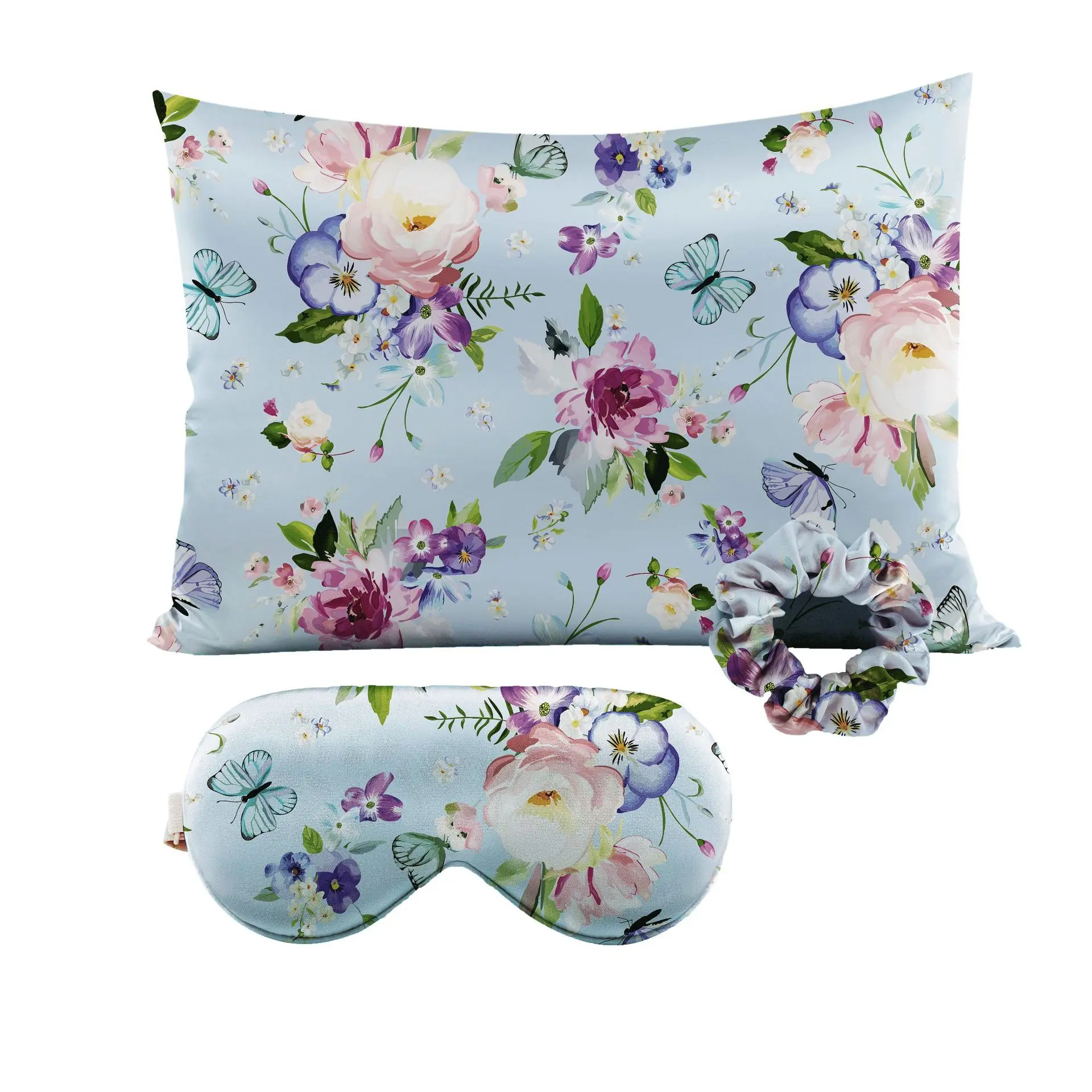 Custom logo Luxury 100% Silk Pillow case Silk Satin Pillow case and Sleeping Eye Mask Hair Scrunchies Gift