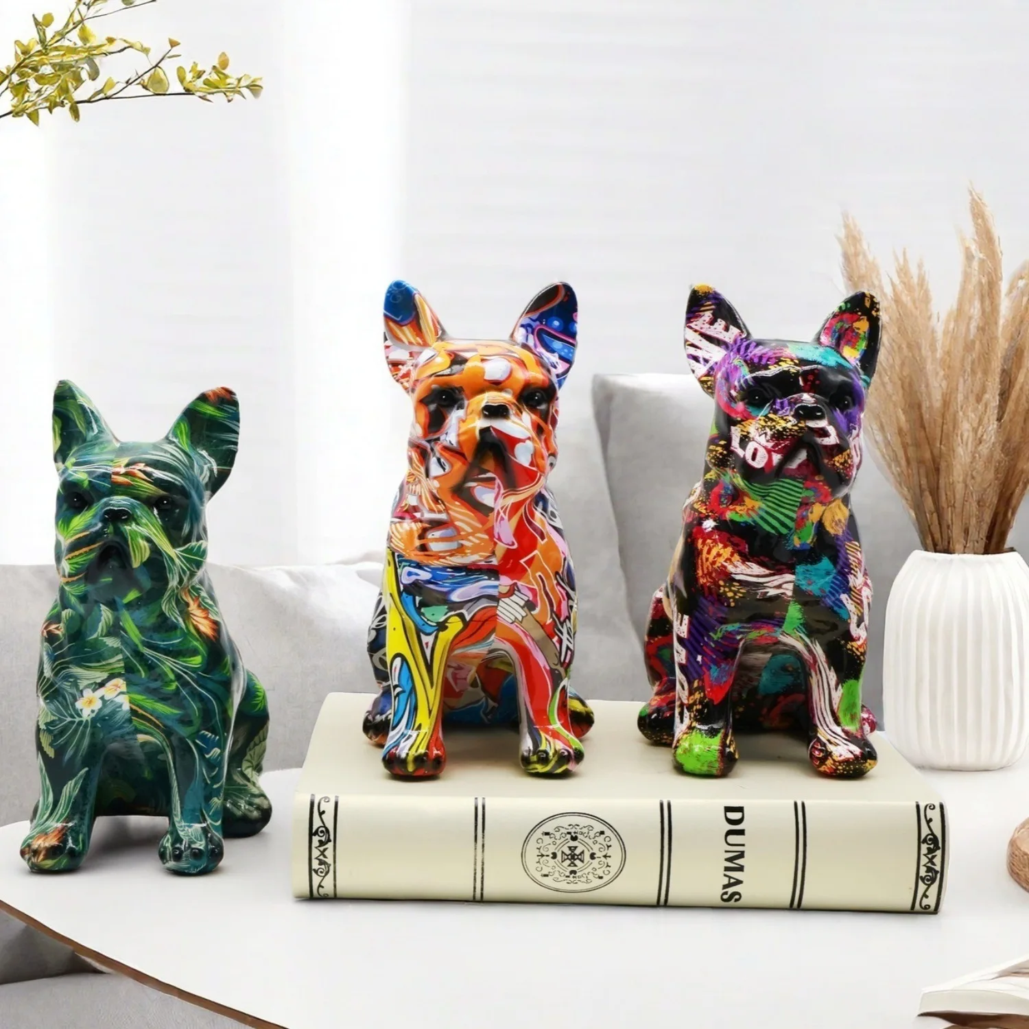 Colorful Graffiti English Dog  Animal Sculpture Statue Sculpture Fashion Resin Craft Art Figurine Cabinet Room Home Decor Dog
