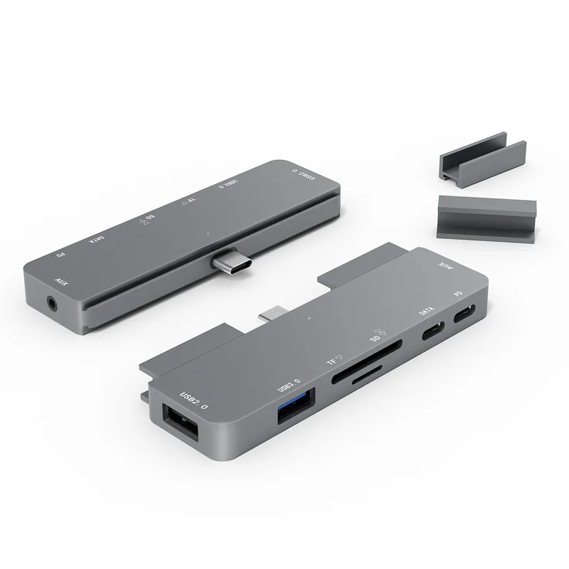Multi function Usb Type-C 7 in 1 Hub with 4K HD-MI USB3.0 Type C PD SD/TF Card reader 3.5 stereo audio aluminum alloy for ipad