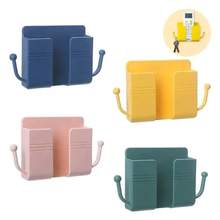 Wholesale Household Multifunctional Wall Mounted Storage Plastic Adhesive Phone Shelf Remote Control Storage Box