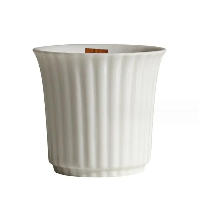 Custom Color Ceramic Candle container vessels candle jars with line embossment