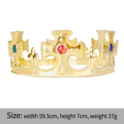 Cosplay costume Plastic Crystal Gold King Crown tiaras for Halloween birthday Christmas party decoration