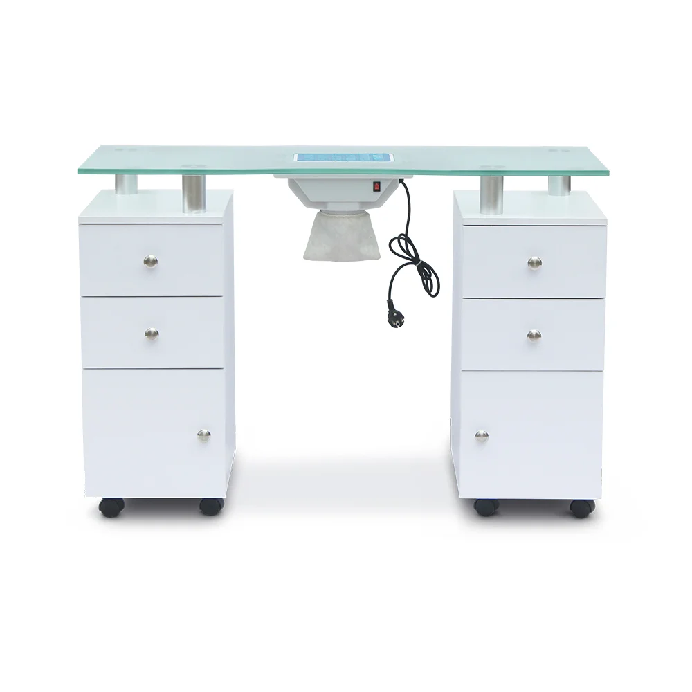 original factory cheap Modern white manicure table used nail salon furniture with light and dust collector