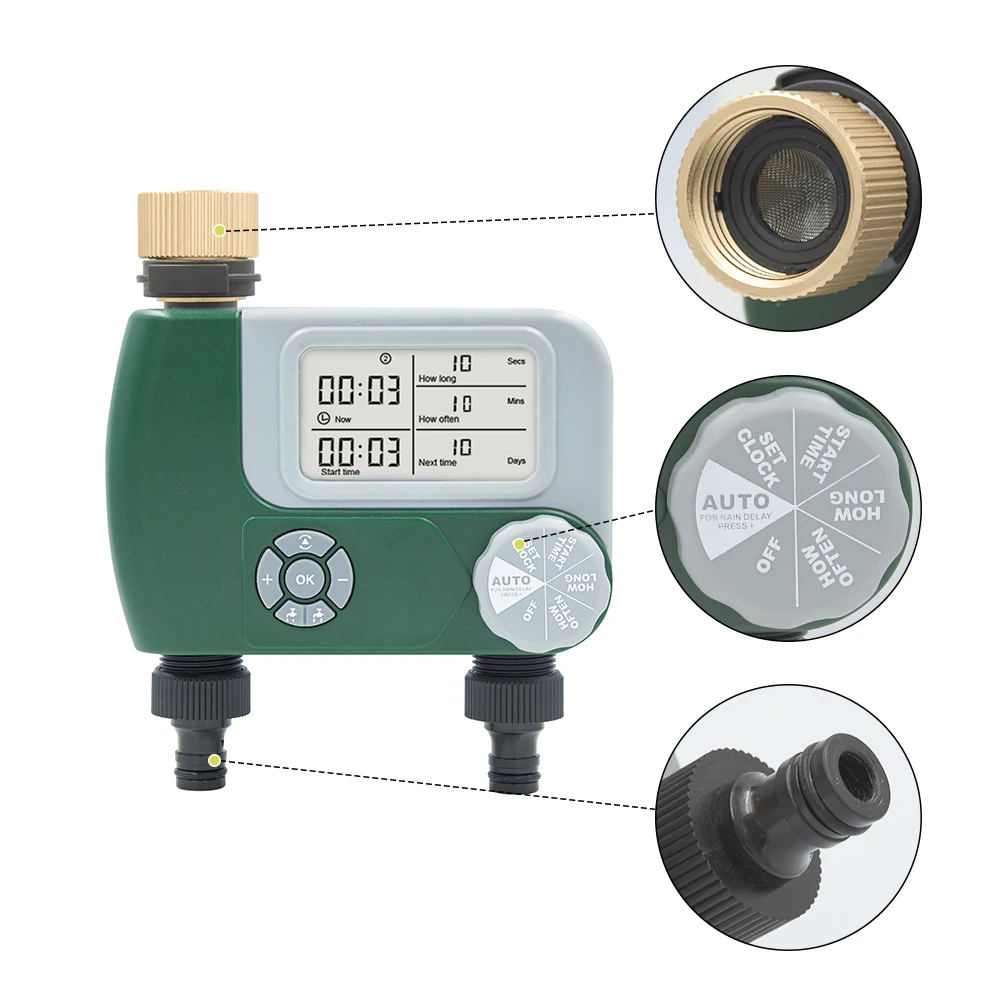 Factory new metal connector smart battery power waterproof 2 zones irrigation system garden watering timer