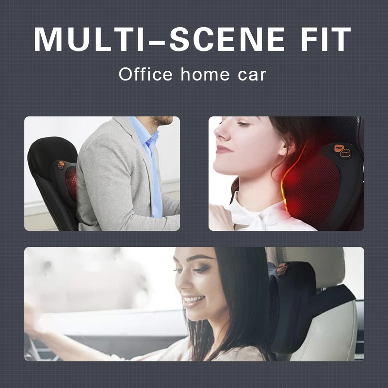 2021 OEM ODM electric full body 4 heads shiatsu kneading car shoulder neck massage pillow with roller heating function