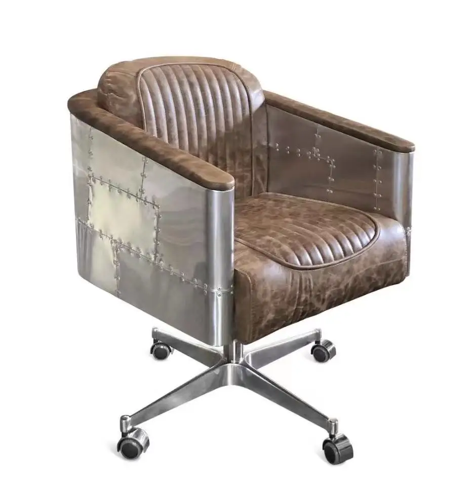 aviator tom aluminum swivel vintage leather chair