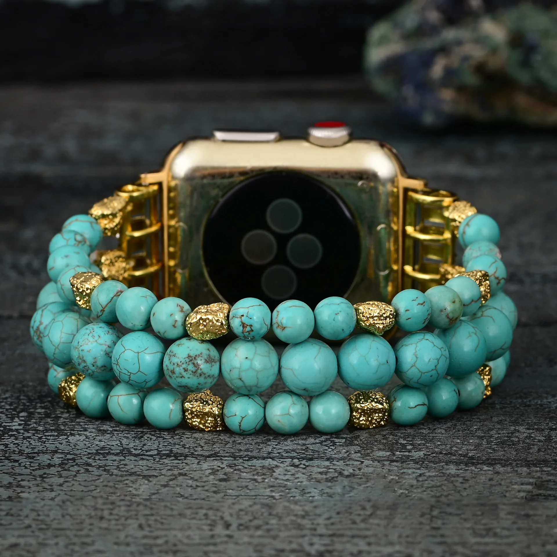 Natural Stone Rose Quartz Agate Turquoise Stretch Strap Appele Watch Band for Iwatch 38/42mm 40/44mm 41/45mm