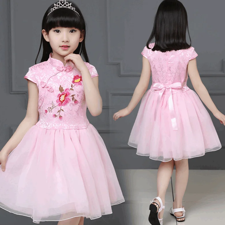 Summer Chinese Style Floral Cheongsam Girls casual Tutu Dress Children performance Clothes wholesale