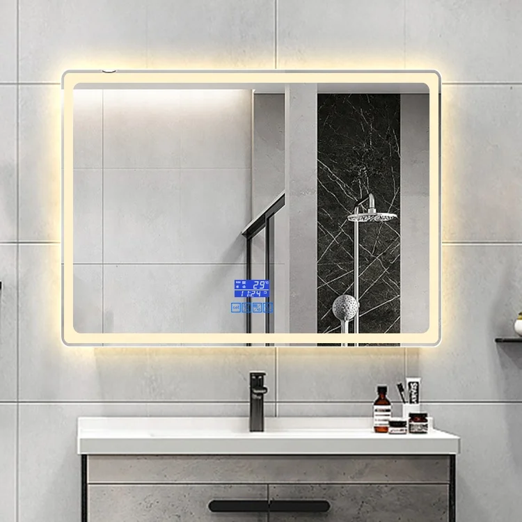 Hotel smart bathroom mirror wall mount led bathroom mirror with clock