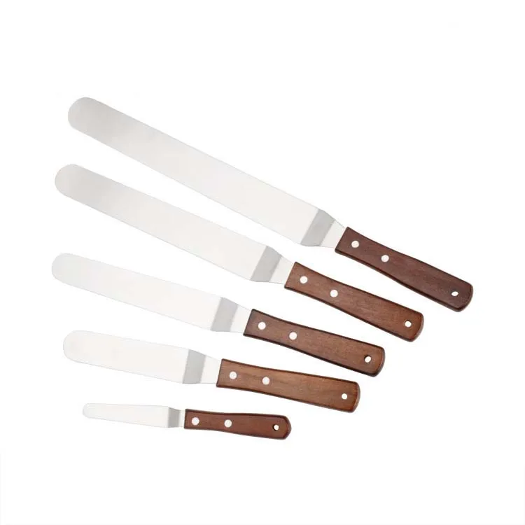 Hot Selling Stainless Steel Straight / Curved Cake Cream Spatula With Plastic Handle For Cake Decorating Tools