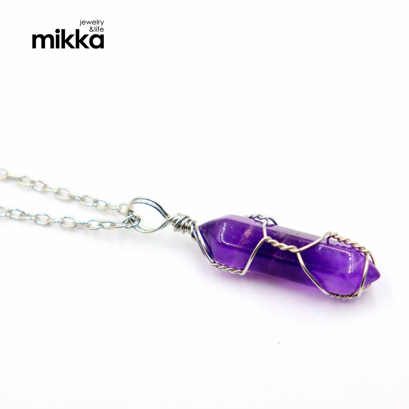 Healing Crystal Quartz Necklace Wire Wrapped Double Pointed Hexagonal Prime Malachite Stone Pendant Chakra Necklace