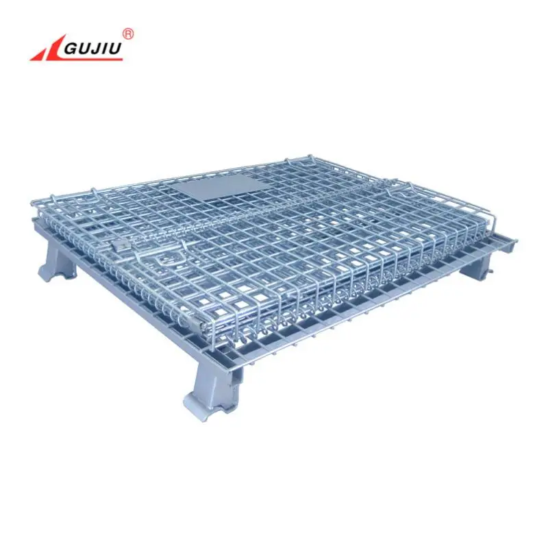 Folding Stackable Welded Wire Warehouse Forklift Steel Wholesale Gujiu Folding Wire Pallet Cage