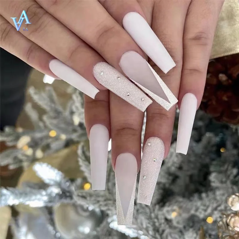 European and American style  V-type diamond inlay Artificial Fingernails press on nails with Rhinestone