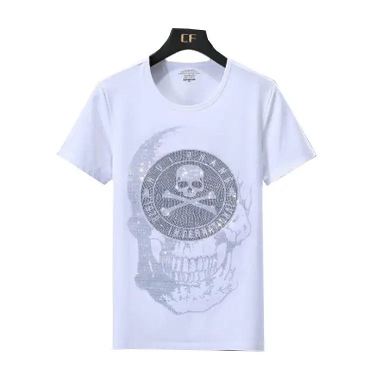 Custom logo Manufactures color skull rhinestones cotton t shirt man clothing t shirt with rhinestone transfer t-shirt for summer
