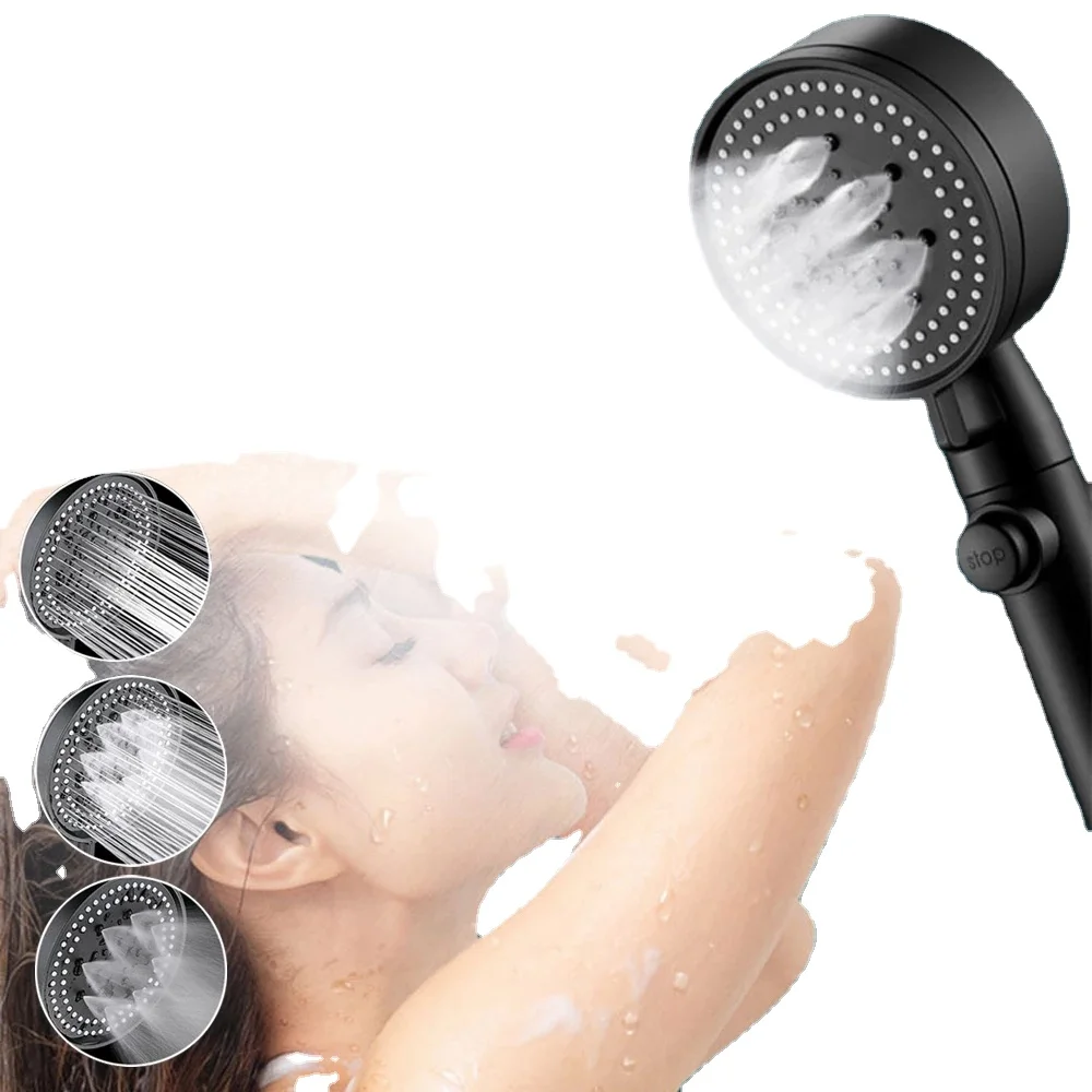 High Pressure Shower 5 Mode Adjustable Shower Multifunction Large Water Spray Nozzle Massage shower black