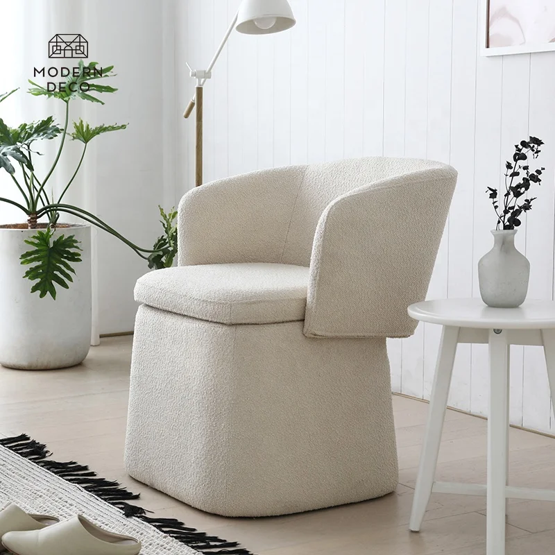 
boucle chair tub white cream beige pink modern flip-back accent occasional teddy fabric armchair with storage ottoman 3 in 1 