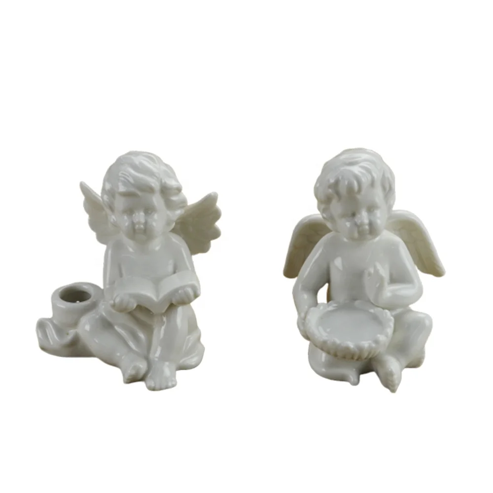 white ceramic christmas angels ornaments candle holder