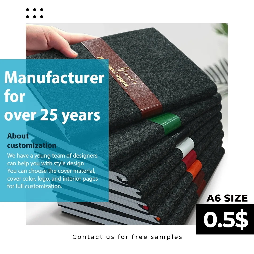 New arrival eco-friendly seed paper notebook felt fabric A4 B5 A5 A6 personalized softcover planner meeting agenda with logo