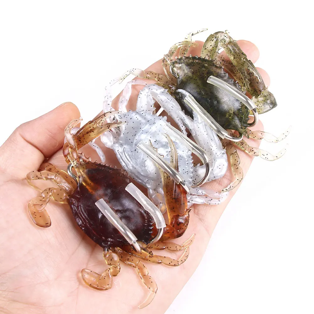 Hot Sale 8cm 19g Artificial Lifelike Bait Soft Plastic Crab Fishing Lure with Hooks