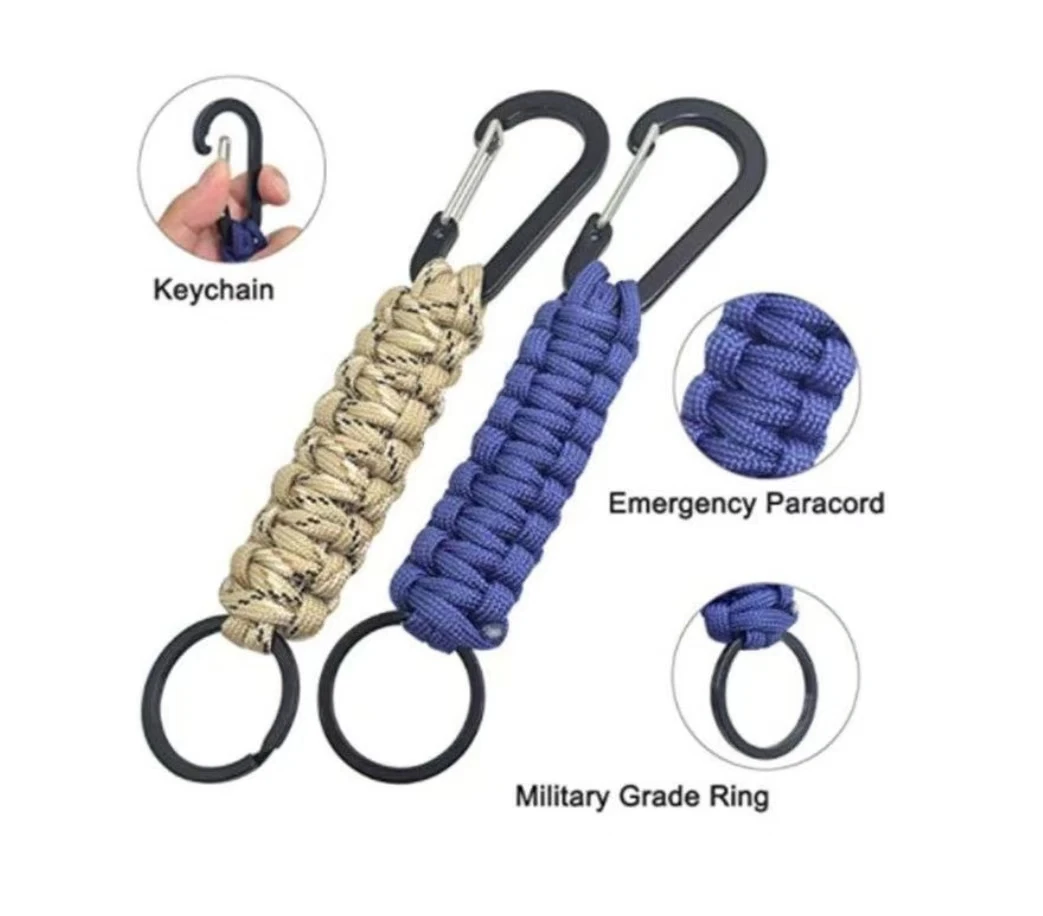 Outdoor Camping Aluminum Carabiner Braided Lanyard Ring Hook Clip D Ring Paracord Keychain with Carabiner Clip