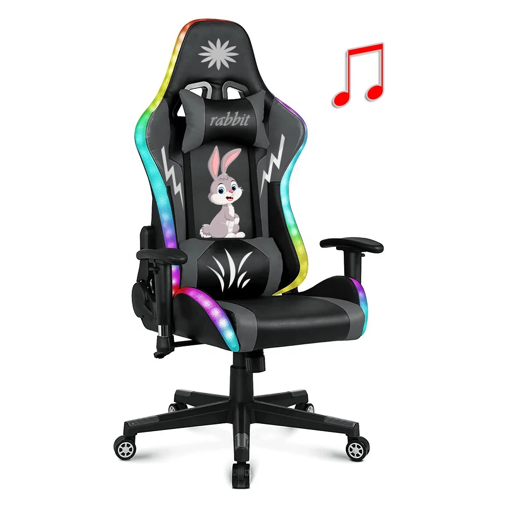 Black Colorful Gamer Chair with Speakers Pu Leather Led Rgb Racing Gaming Chair With Lights Thunder Rabbit RGB Gaming Chair