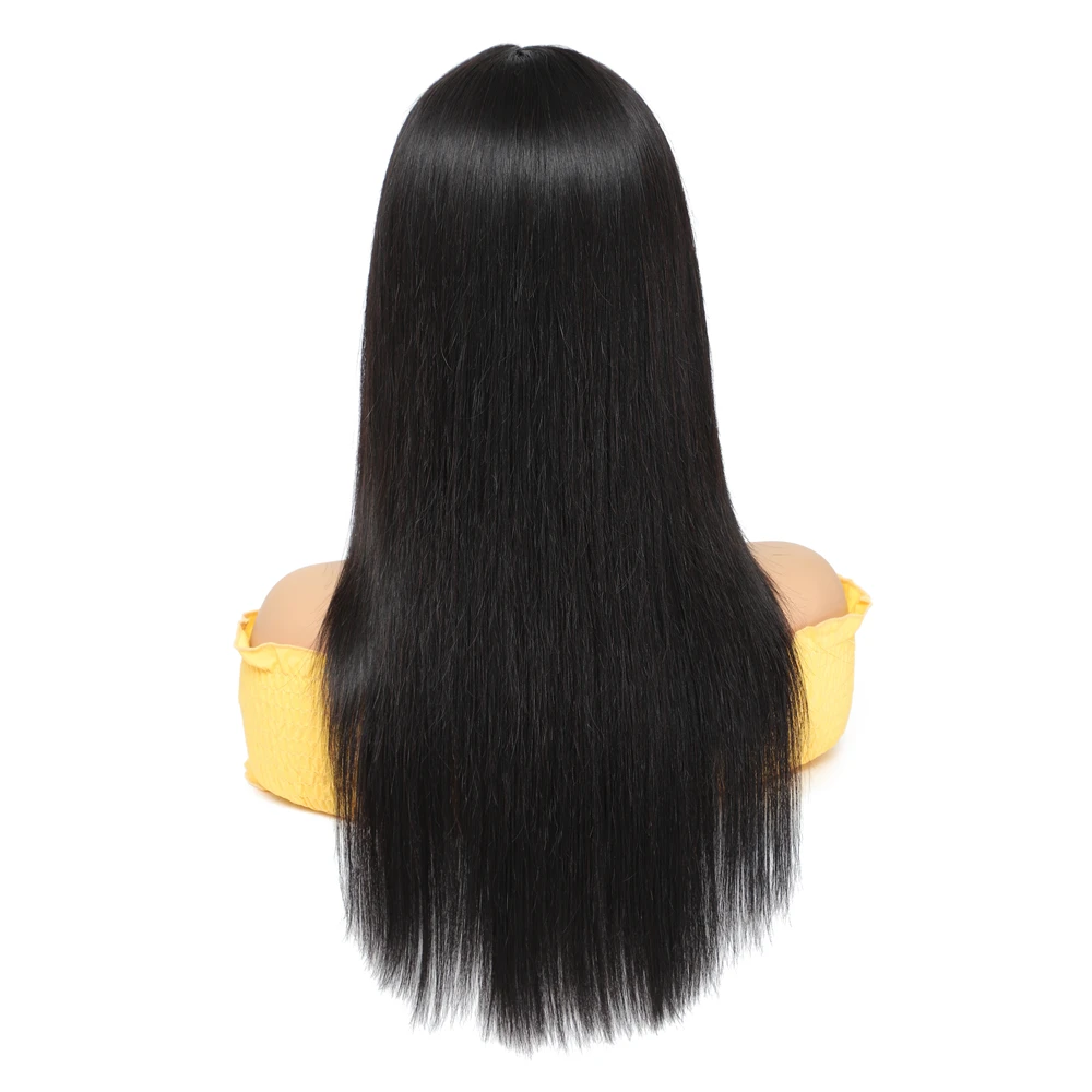 Straight Human Hair Wig With Bangs 100% Human Hair Wigs Full Machine Made Wigs 210% Density  For Black Women
