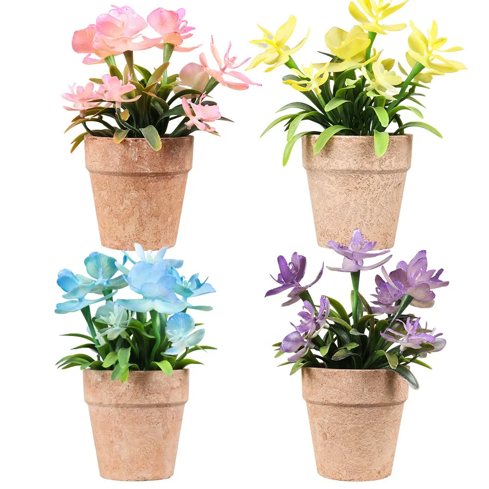 New Indoor Ins Mini Plastic Flower Simulation Pulp Plant Pot Decorative Artificial Potted Plant with Unique Designs