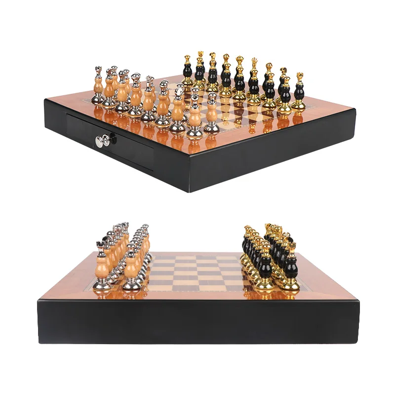 Luxury Custom Professional Metal Glossy Gold Plating Wooden Chess Pieces board games Sets