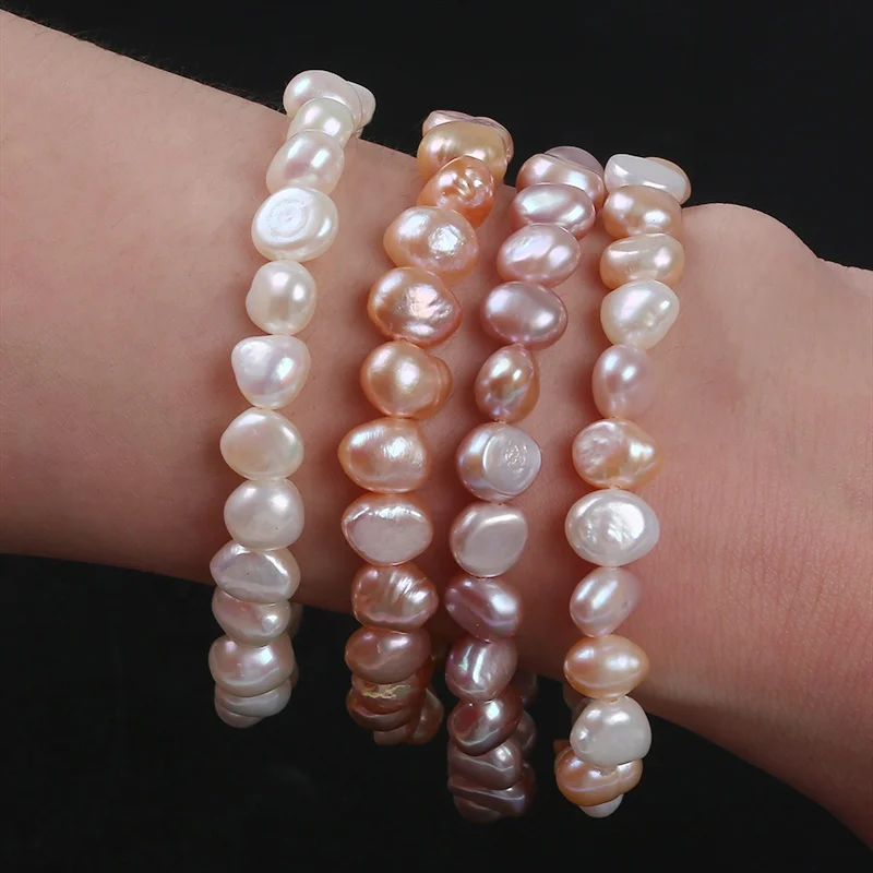 8-9mm Real Natural Freshwater Baroque Shape Genuine Pearl Bracelet for Women Gift