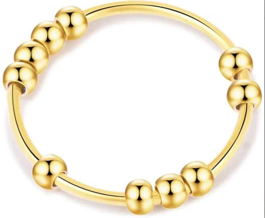 Trendy Jewelry Anti Anxiety Ring Stainless Steel 18k Gold Plated Tiny Beads Fidget Spinner Ring For Women Men