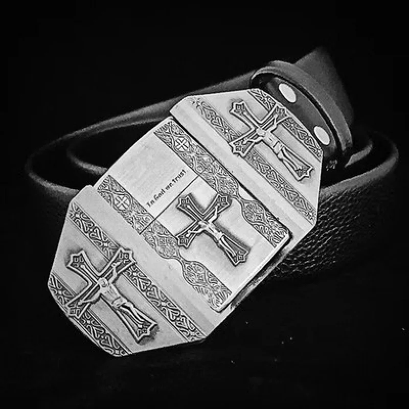 Wholesale Fashion Designer Belt Men Leather Zinc Alloy Double Dragon Western Fire Lighter Buckle Belt