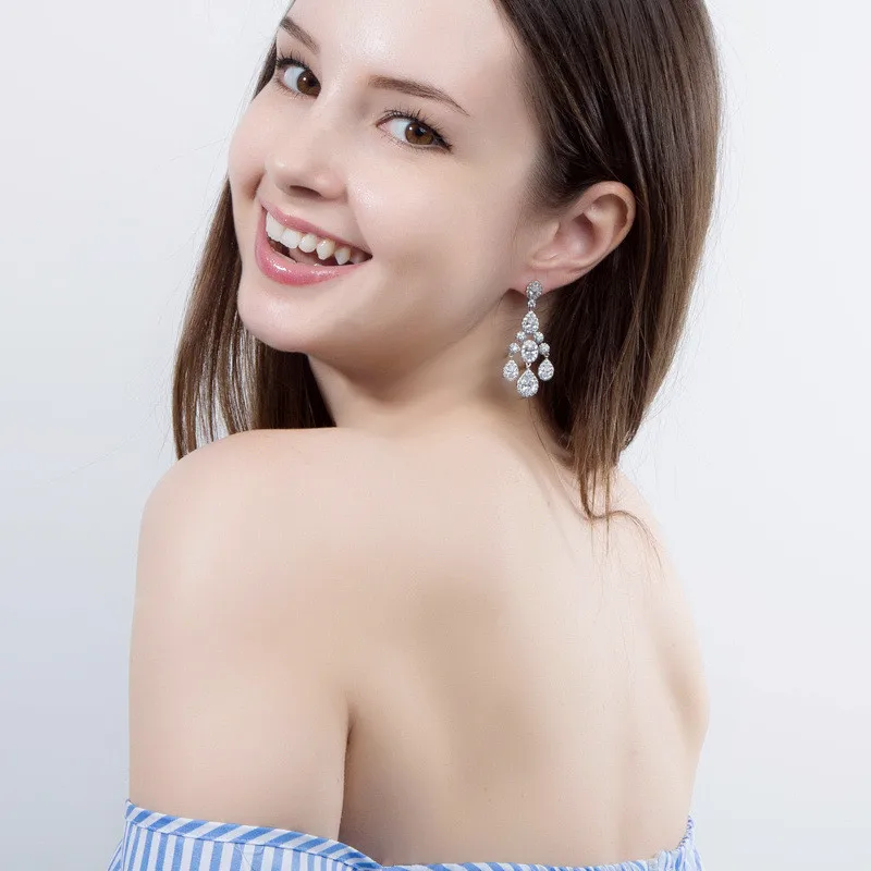 RE3946 Cubic Zircon  Earrings women party wedding fashion jewelry CZ stone bridal earrings