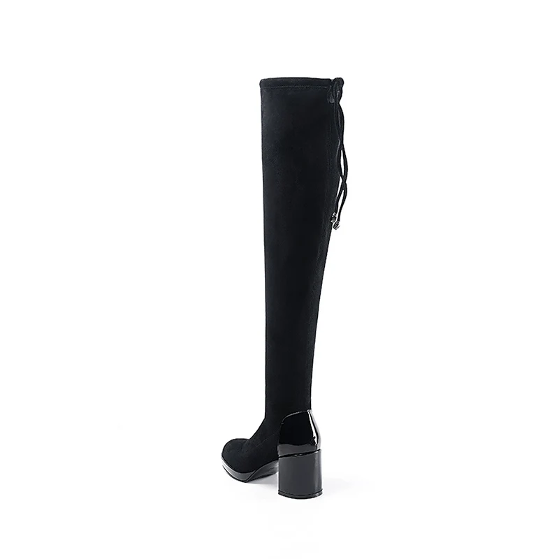 J371 China Women Handmade Fashion Winter Boots Black Long Square High Heel Over The Knee Boots