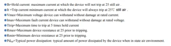 6V-250 IH 2.5A IT 5A 16V 40s 1.21W Rmin 0.02 Ohm 6V Series thermistor PPTC resettable PolySwitch PTCs fuse  THT