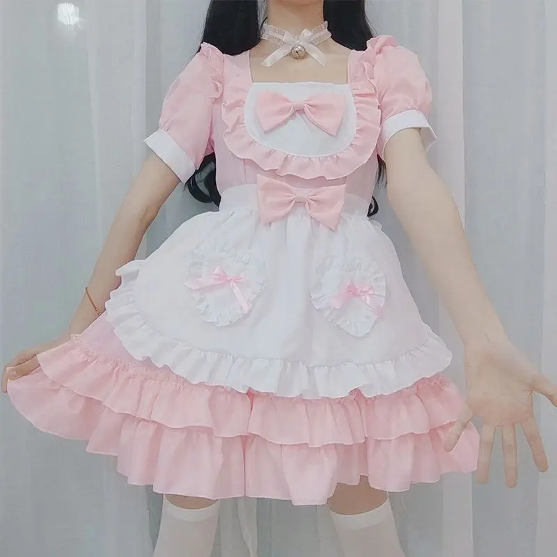 Plus Size Club Girls Dresses Maid Lolita Dress Cosplay Looking Up Sissy Cute Hamd Maid Outfit Uniform Staff Costume Dress