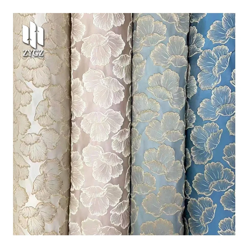 Hot Sell Embossed Modern Blackout Curtain Manufacturer Cloth Material Fabric for Dresses Custom Gold Thread Jacquard