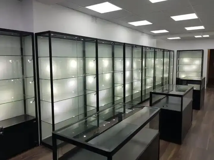 Jewelry Shop Display Glass Showcase Cabinet With Glass Door Light Glass Display Cabinet
