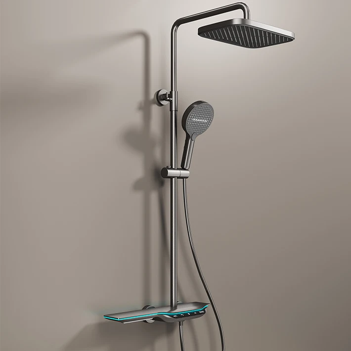 Piano key shower set brass material rain shower main body Led light rain shower mixer