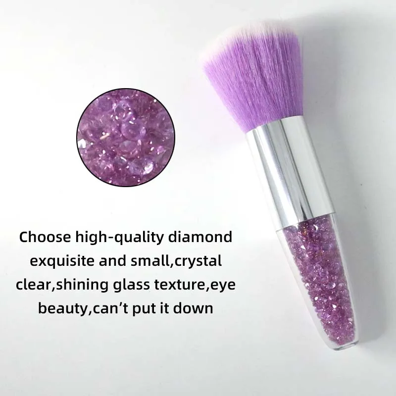 Private Label Mini Small Fat Dumpy Clear Purple Glitter Crystal Heart Shape Acrylic Handle Kabuki Foundation Powder Brush Makeup