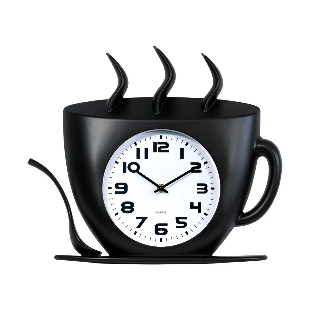 35cm Modern wall art home decor Hot sell Coffee Teapot Shape Kitchen Plastic Wall Clock for Dining Room