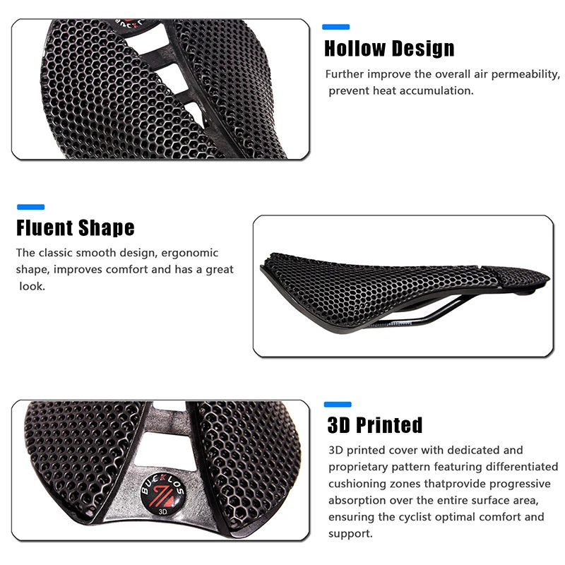 OEM/ODM BUCKLOS Carbon 3D Printed Ultralight Bicycle Seat Cushion Men Women Road MTB Mountain Bike Saddle Gravel Cycling Parts
