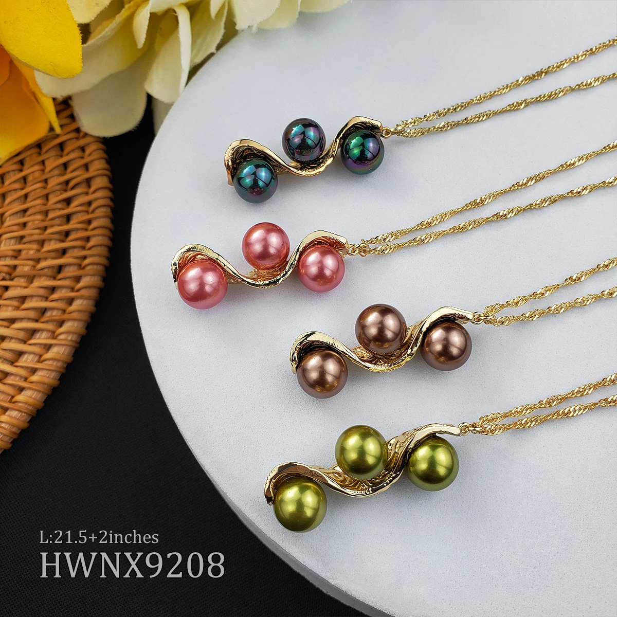 
Necklace Earring Pearl Women Set 18K Gold Plated set jewelry hawaiian 