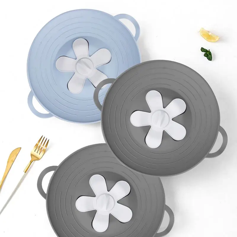 
New Kitchen Tool Flower Design Silicone Cover Spill Anti Overflow Stopper Lid Cookware 